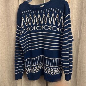 Blue Casual Women's Fish Sardine Knit Crew Neck Coastal Beach Sweater Size Large